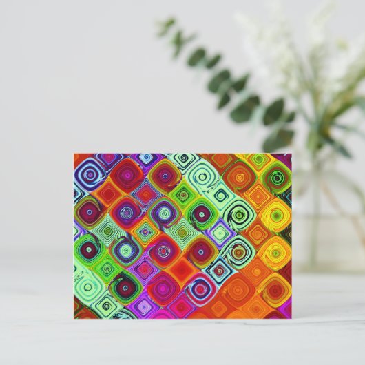 赤緑抽象芸術モザイク ポストカード (スタンド正面)