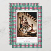 赤緑格子縞水彩フランネルファミリー写真 シーズンカード (正面/裏面)