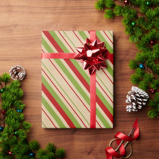 赤緑模様包ストライプの装紙 ラッピングペーパー (クリスマスギフト)