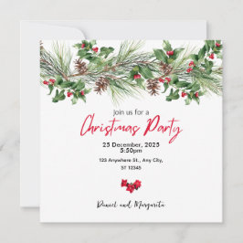 赤緑水彩クリスマスパーティ招待状 シーズンカード