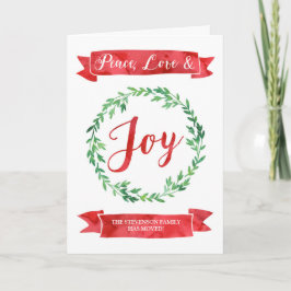 赤緑水彩リースクリスマス新住所 シーズンカード