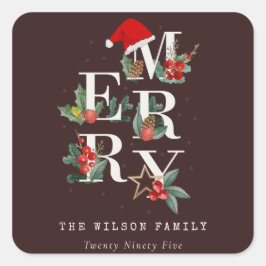 赤緑白メリークリスマスの葉 スクエアシール