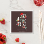 赤緑白メリークリスマスの葉 スタンダードカクテルナプキン (インサイチュ)