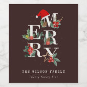 赤緑白メリークリスマスの葉 ワインラベル (シングルラベル)