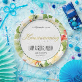 赤緑色水色フローラ金ゴールド引っ越し祝いパーティー ペーパープレート (パーティー)