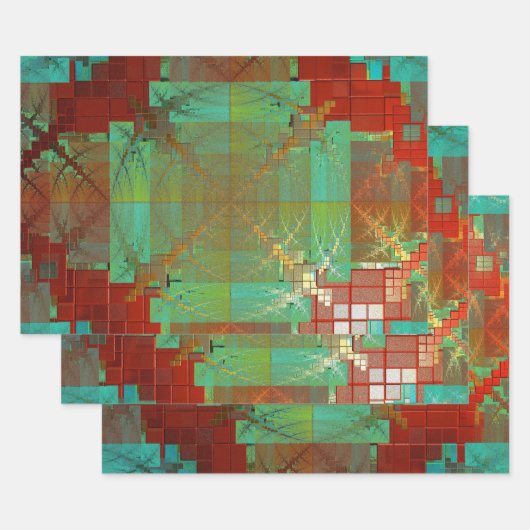 赤緑色融合ラッピング紙 ラッピングペーパーシート (セット)