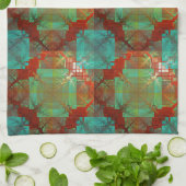 赤緑色融合茶タオル キッチンタオル (折り畳み)