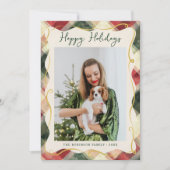 赤緑金のチェック柄のクリスマス1枚の写真 シーズンカード (正面)