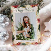 赤緑金のチェック柄のクリスマス1枚の写真 シーズンカード