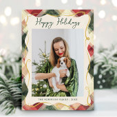 赤緑金のチェック柄のクリスマス1枚の写真 シーズンカード