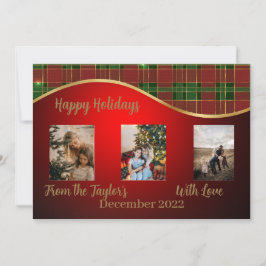 赤緑金の縁のホリデー写真カード シーズンカード