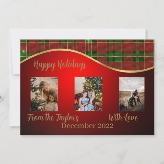 赤緑金の縁のホリデー写真カード シーズンカード (正面)