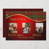 赤緑金の縁のホリデー写真カード シーズンカード (正面/裏面)