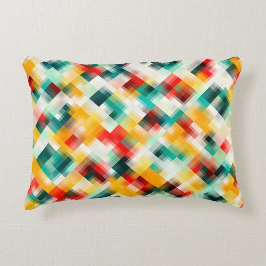 赤緑黄白色抽象芸術格子縞 アクセントクッション (正面)