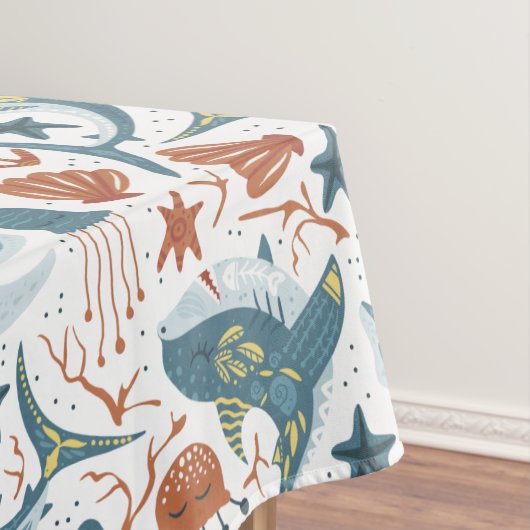 赤緑黄色のサメ貝クラゲ テーブルクロス (インサイチュ)