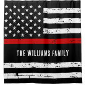 赤線パーソナライズされた細の消防 シャワーカーテン (正面)