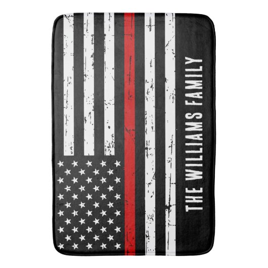 赤線パーソナライズされた細の消防 バスマット (正面縦)