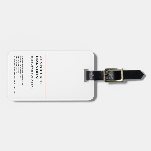 赤線ミニマル白のプレーンモダンプロフェッショナル ラゲッジタグ (正面横)