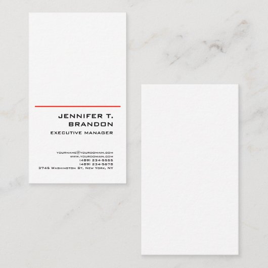 赤線ミニマル白のプレーンモダンプロフェッショナル 名刺 (正面/裏面)