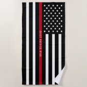 赤線消防士旗（細）モノグラム ビーチタオル (正面)