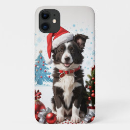 赤縁どのクリスマス帽をかぶったコリーの子犬 iPhone 11 ケース