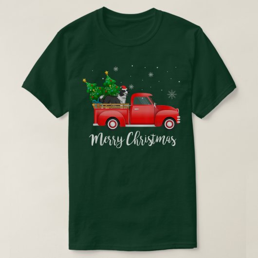 赤縁どトラックのクリスマスに乗るコリードッグ Tシャツ (デザイン正面)