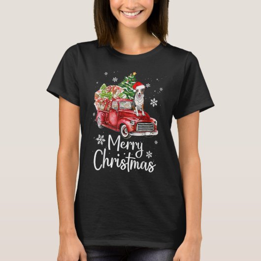赤縁どトラックのクリスマスツリーに乗ってコリドッグ Tシャツ (正面)