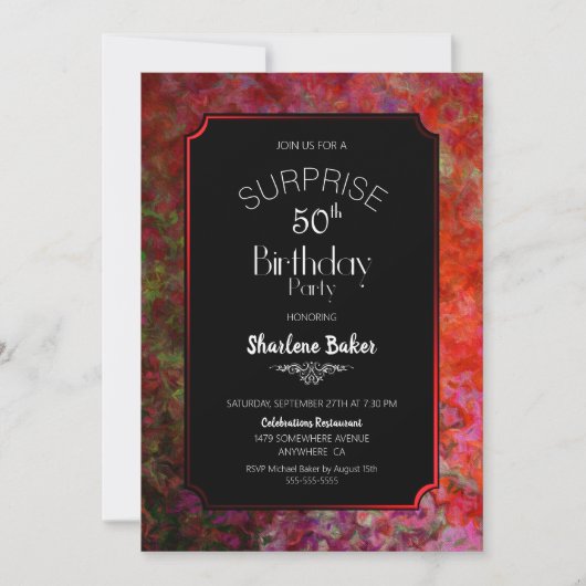 赤縁ど黒サプライズ50th誕生日パーティー 招待状 (正面)