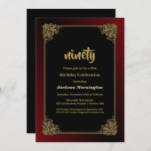 赤縁ど黒90歳の誕生日パーティー 招待状 (正面/裏面)