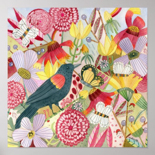 赤羽のブラックバード/牧草地のポスター ポスター (正面)