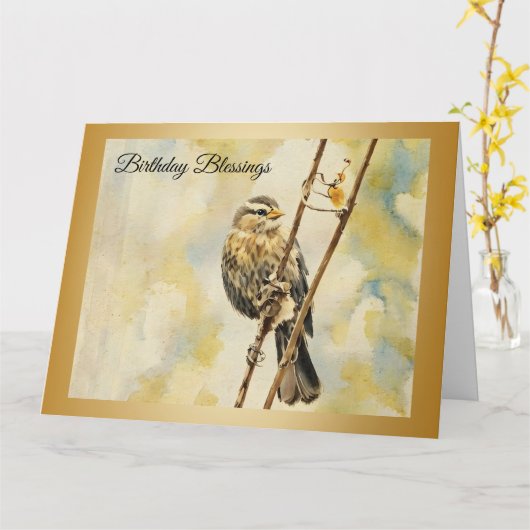 赤翼ブラックバード – 誕生日カード カード (黄色い花)