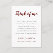 赤考えお祝いのライフ・キャンドル プレイスカード (正面)