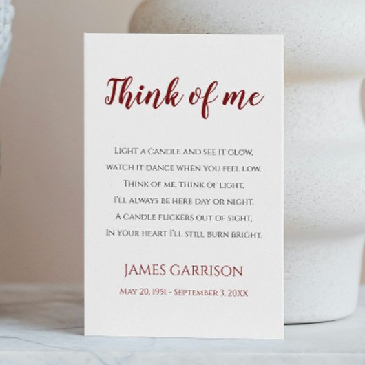 赤考えお祝いのライフ・キャンドル プレイスカード