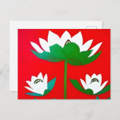 赤背景に白い蓮の花 ポストカード (正面/裏面)