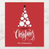 赤背景のモダンなクリスマスツリー ワインラベル (シングルラベル)