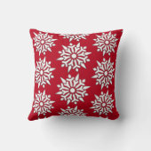 赤背景のモダンな雪の結晶 クッション (裏面)