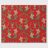 赤背景トナカイのチームラッピング紙 ラッピングペーパー (フラット)