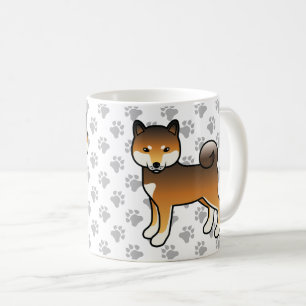 赤胡麻柴犬のキャラクタードッグと足跡 コーヒーマグカップ