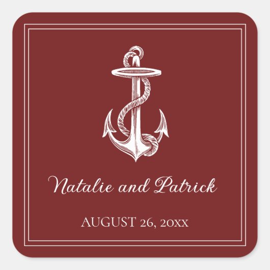 赤航海のいかり結婚式用シール スクエアシール (正面)