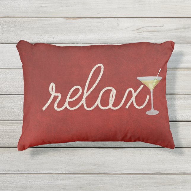 赤航海のい上にマティーニとリラックス文字を付けたロープ アウトドアクッション (正面)