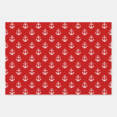 赤航海のい背景の白いいかり ラッピングペーパーシート (正面)