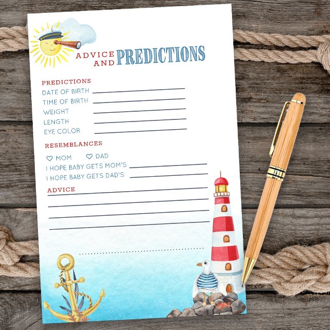 赤航海のちゃんシャワーアドバイス及び予報シート (Advice & Predictions card from my Ahoy it's a boy Nautical Baby Shower collection)