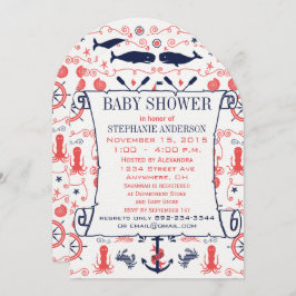 赤航海のちゃんシャワーコーラルネイビーシールタコ 招待状