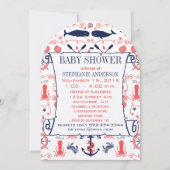 赤航海のちゃんシャワーコーラルネイビーシールタコ 招待状 (正面)