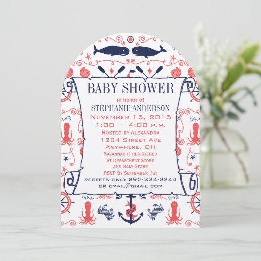 赤航海のちゃんシャワーコーラルネイビーシールタコ 招待状 (スタンド正面)