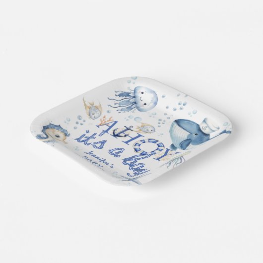 赤航海のちゃんシャワー少年ネイビーブルー ペーパープレート (傾斜あり)