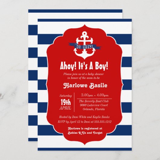 赤航海のちゃんシャワー招待状男の子よ 招待状 (正面/裏面)