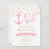 赤航海のちゃんシャワー招待状 – ピンクと金ゴールド 招待状 (正面)