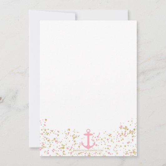 赤航海のちゃんシャワー招待状 – ピンクと金ゴールド 招待状 (裏面)