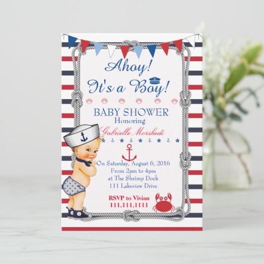 赤航海のちゃんシャワー招待状、赤ちゃんシャワー 招待状 (スタンド正面)